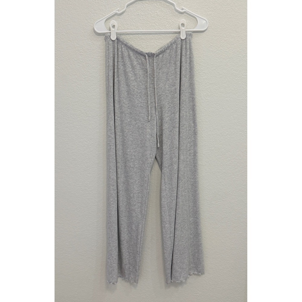 Garage Womens Gray Pointelle Knit Wide Leg Lounge Pants Lettuce Hem Small - Picture 1 of 6